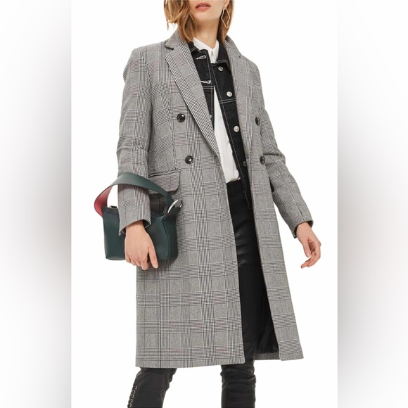 TOPSHOP Double Breasted Houndstooth Coat - US 2 - Picture 2 of 16